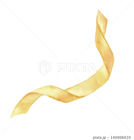 A yellow satin ribbon, hand-painted with watercolors on an isolated background. A simple ribbon clip art with space for text, perfect for holiday decorations, cards, invitations, and banners A yellow satin ribbon, hand-painted with watercolors on an isolated background. A simple ribbon clip art with space for text, perfect for holiday decorations, cards, invitations, and banners 140006810