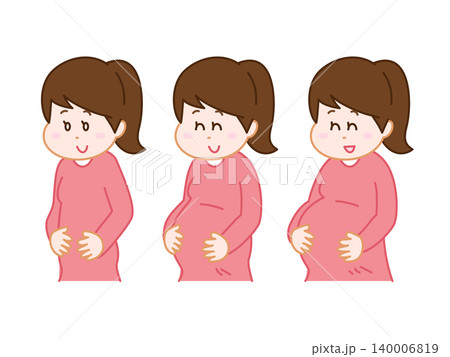 妊娠中のお腹の変化、お腹がだんだん大きくなるイラスト 140006819