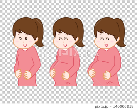 妊娠中のお腹の変化、お腹がだんだん大きくなるイラスト 140006819