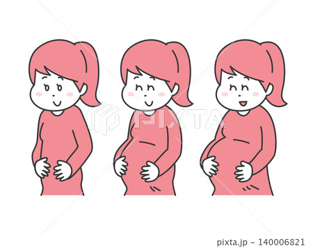 妊娠中のお腹の変化、お腹がだんだん大きくなるイラスト 妊娠中のお腹の変化、お腹がだんだん大きくなるイラスト 140006821