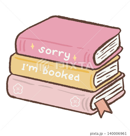 Cute Pastel Stack Of Kawaii Books With Sorry Im Booked Quote Cozy Reader Clipart For Journaling Planner Stickers And Scrapbook Decor 140006961