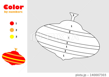 Whirligig in cartoon style, color by number, education paper game for the development of children, coloring page, kids preschool activity, printable worksheet, vector illustration 140007303