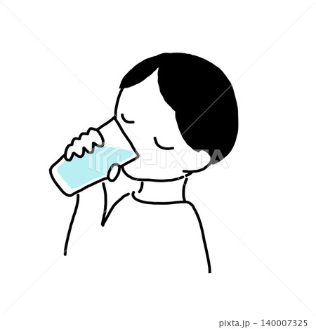 水を飲む人のイラスト(表情あり) 水を飲む人のイラスト(表情あり) 140007325
