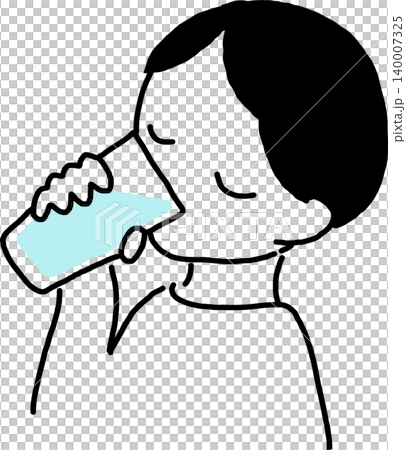 水を飲む人のイラスト(表情あり) 水を飲む人のイラスト(表情あり) 140007325