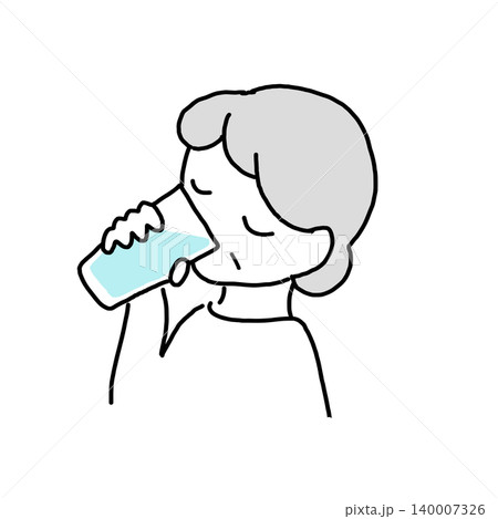 水を飲むおばあさんのイラスト(表情あり) 水を飲むおばあさんのイラスト(表情あり) 140007326