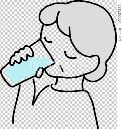 水を飲むおばあさんのイラスト(表情あり) 水を飲むおばあさんのイラスト(表情あり) 140007326