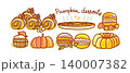 A vector set of pumpkin-themed sweets in full color with outlines on a white background 140007382