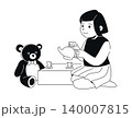 Girl Playing with Toys - Black and White Flat Design Illustration 140007815