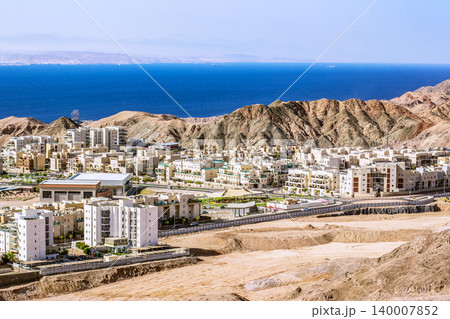desert village drone photography sand stone Middle East country side environment space with sea scape on background desert village drone photography sand stone Middle East country side environment space with sea scape on background 140007852