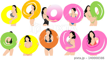 海で浮き輪で遊ぶ女性のイラスト 海で浮き輪で遊ぶ女性のイラスト 140008386
