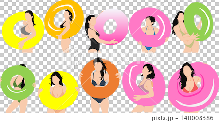 海で浮き輪で遊ぶ女性のイラスト 海で浮き輪で遊ぶ女性のイラスト 140008386