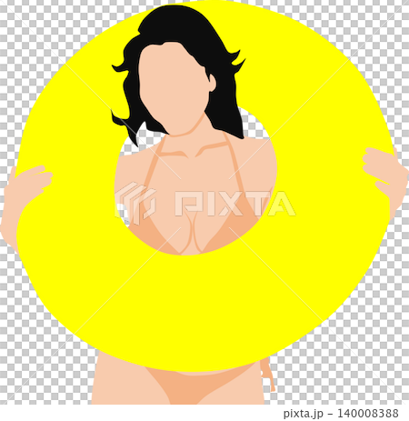 插圖描繪了一位女子在海裡玩救生圈的情景。 插圖描繪了一位女子在海裡玩救生圈的情景。 140008388