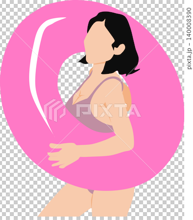 插圖描繪了一位女子在海裡玩救生圈的情景。 插圖描繪了一位女子在海裡玩救生圈的情景。 140008390