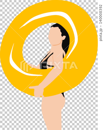 插圖描繪了一位女子在海裡玩救生圈的情景。 插圖描繪了一位女子在海裡玩救生圈的情景。 140008392