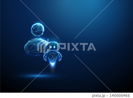 3D blue avatar icon and robot. AI automation assistant, virtual agent companion, robotics, machine learning, neural network, android, cybernetics, deep tech concept 3D blue avatar icon and robot. AI automation assistant, virtual agent companion, robotics, machine learning, neural network, android, cybernetics, deep tech concept 140008468