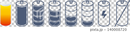 A set of battery icons featuring a dry cell battery motif. A set of battery icons featuring a dry cell battery motif. 140008720