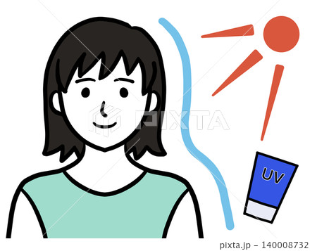 日焼け止め UV対策 女性 イラスト 夏 紫外線 背景透過 日焼け止め UV対策 女性 イラスト 夏 紫外線 背景透過 140008732