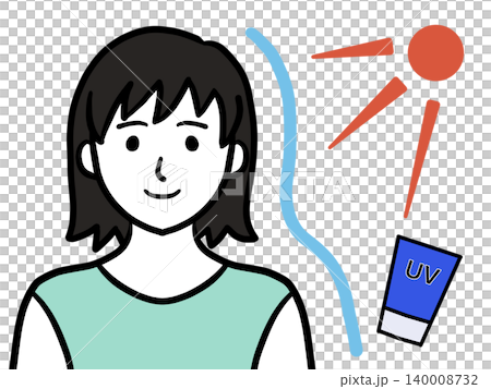 日焼け止め UV対策 女性 イラスト 夏 紫外線 背景透過 日焼け止め UV対策 女性 イラスト 夏 紫外線 背景透過 140008732