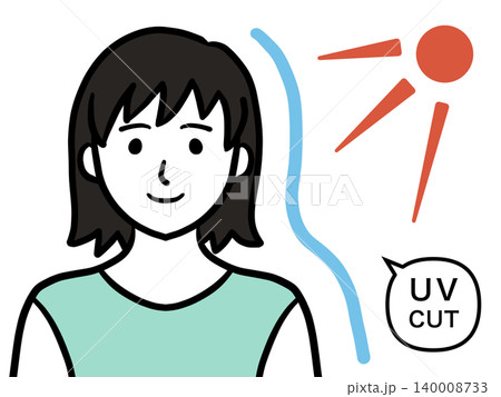 UV CUT 紫外線カット 女性 イラスト 夏 日焼け対策 背景透過 UV CUT 紫外線カット 女性 イラスト 夏 日焼け対策 背景透過 140008733