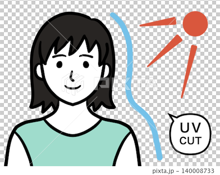 UV CUT 紫外線カット 女性 イラスト 夏 日焼け対策 背景透過 UV CUT 紫外線カット 女性 イラスト 夏 日焼け対策 背景透過 140008733