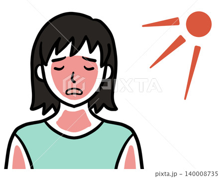 日焼け 赤み 女性 イラスト 夏 紫外線 肌荒れ 背景透過 140008735