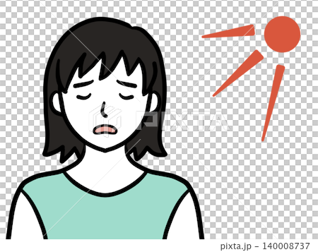 Exhausted woman illustration, summer, UV rays, fatigue, transparent background Exhausted woman illustration, summer, UV rays, fatigue, transparent background 140008737