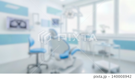 Blurred abstract background modern dental clinic interior empty blue dentistry room medical healthcare hospital equipment stomatology chair professional care facility bright window daylight indoor Blurred abstract background modern dental clinic interior empty blue dentistry room medical healthcare hospital equipment stomatology chair professional care facility bright window daylight indoor 140008942