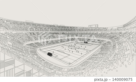 Soccer stadium with full of fans in match day wide angle outline on beige background have blank space. Soccer stadium with full of fans in match day wide angle outline on beige background have blank space. 140009075