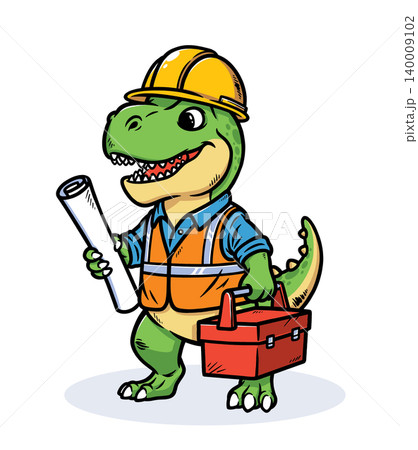 Dino construction worker holding paper and a toolbox 140009102