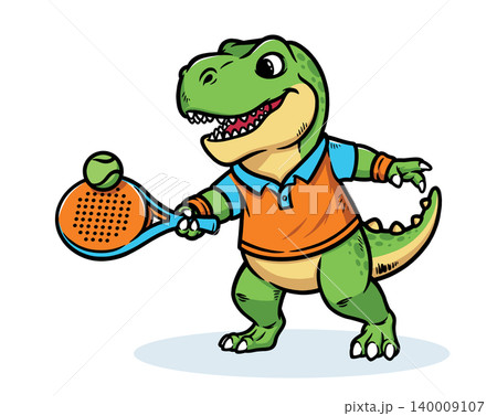 Dino is holding a padel racket and playing padel Dino is holding a padel racket and playing padel 140009107