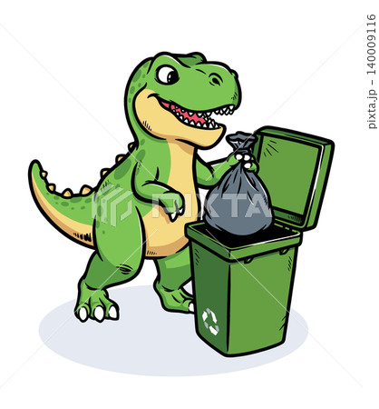 Dino throws trash into the trash can 140009116
