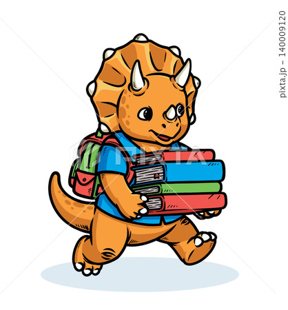 Triceratops dino carries a pile of books Triceratops dino carries a pile of books 140009120