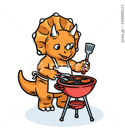 Triceratops dino cooking barbecue grill outdoors Triceratops dino cooking barbecue grill outdoors 140009121
