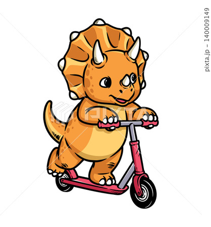 Triceratops dino riding a kick scooter Triceratops dino riding a kick scooter 140009149