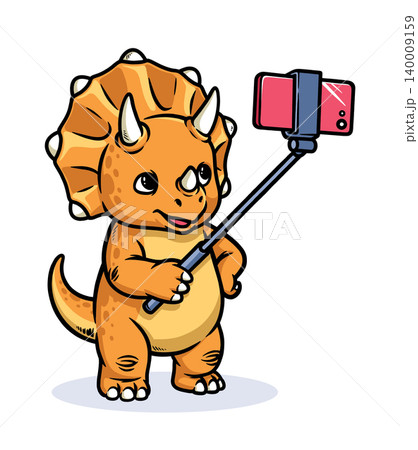 Triceratops dino takes a selfie with his cellphone 140009159