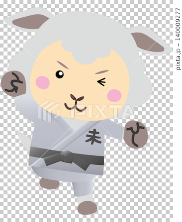描繪綿羊角色練習空手道的武術插畫。 描繪綿羊角色練習空手道的武術插畫。 140009277