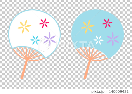 花の柄が入ったうちわのイラストセット 140009421