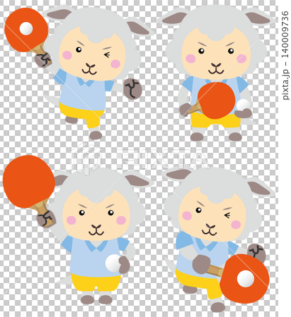 卓球を楽しむ羊キャラクターのスポーツイラスト 卓球を楽しむ羊キャラクターのスポーツイラスト 140009736