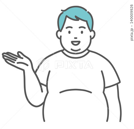 肥満体型（ぽっちゃり）の男性の案内・紹介ポーズのイラスト 140009926