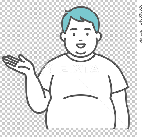 肥満体型（ぽっちゃり）の男性の案内・紹介ポーズのイラスト 140009926