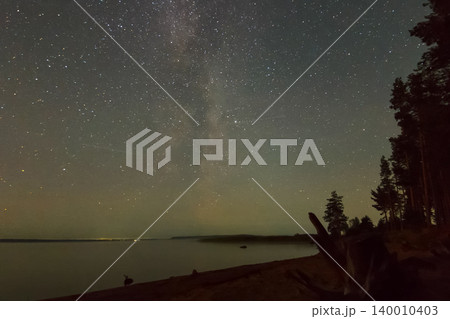 Starry sky background picture of stars in night sky and the Milky Way. Starry sky over the lake. Starry sky background picture of stars in night sky and the Milky Way. Starry sky over the lake. 140010403