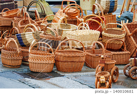 Wicker baskets on market Wicker baskets on market 140010681