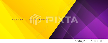Yellow and purple modern abstract wide banner with geometric shapes. Dark violet and yellow abstract background. Yellow and purple modern abstract wide banner with geometric shapes. Dark violet and yellow abstract background. 140011092