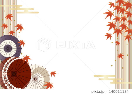 紅葉と和傘の和風フレーム素材(秋) 紅葉と和傘の和風フレーム素材(秋) 140011184