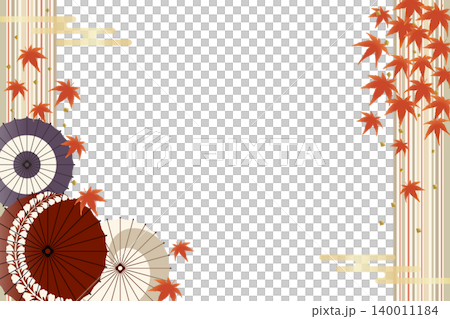 紅葉と和傘の和風フレーム素材(秋) 紅葉と和傘の和風フレーム素材(秋) 140011184