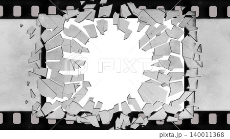 Shattered Film Frame With Cracks and Grunge Texture, Vintage Movie Reel Effect Shattered Film Frame With Cracks and Grunge Texture, Vintage Movie Reel Effect 140011368