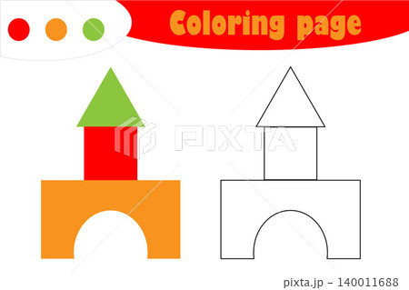 Toy blocks in cartoon style, coloring page, education paper game for the development of children, kids preschool activity, printable worksheet, vector illustration Toy blocks in cartoon style, coloring page, education paper game for the development of children, kids preschool activity, printable worksheet, vector illustration 140011688