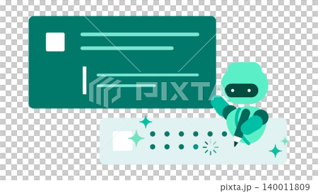 ビジネスチャットで人工知能ボットが自動で返答や要約の提案をするイラスト ビジネスチャットで人工知能ボットが自動で返答や要約の提案をするイラスト 140011809