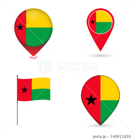 Guinea Bissau Flag Map Pin Icons Set Collection. 140011858