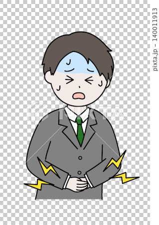 A simple and minimalist illustration of a businessman with a stomach ache. A simple and minimalist illustration of a businessman with a stomach ache. 140011913
